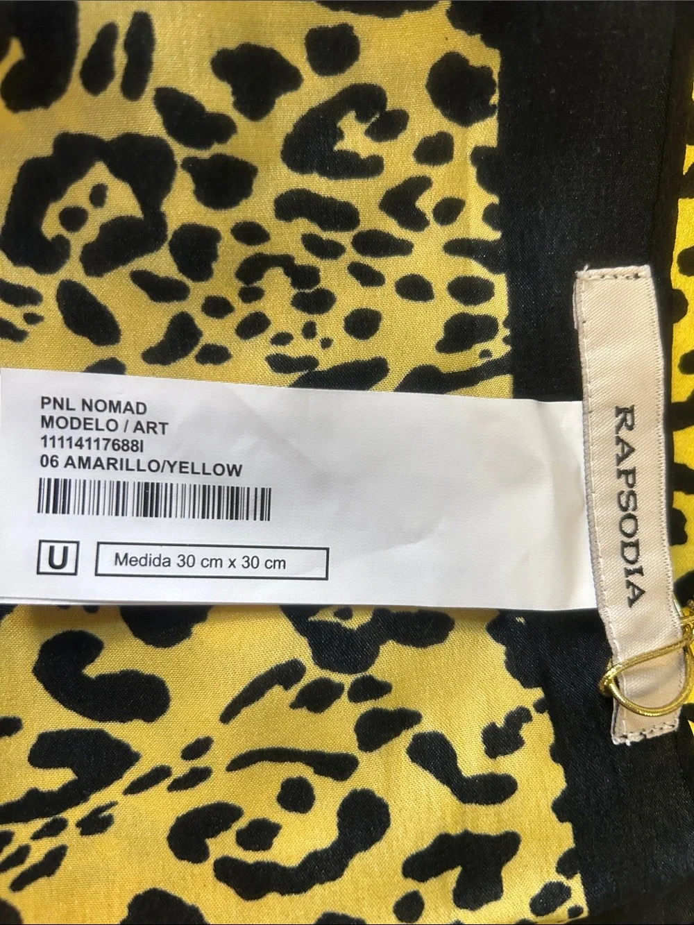 NWT Rapsodia PLN Nomad Amarillo/Yellow and Black Scarf 12” x 12”